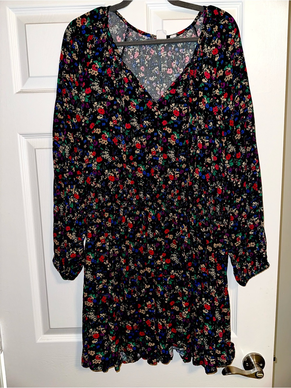 GAP Multicolor Floral Smocked Waist Long Sleeve Dress